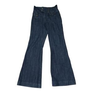 Vtg Jeans Juniors Size 13 High‎ Waist Sailor Button Front Wide Leg Denim Y2K